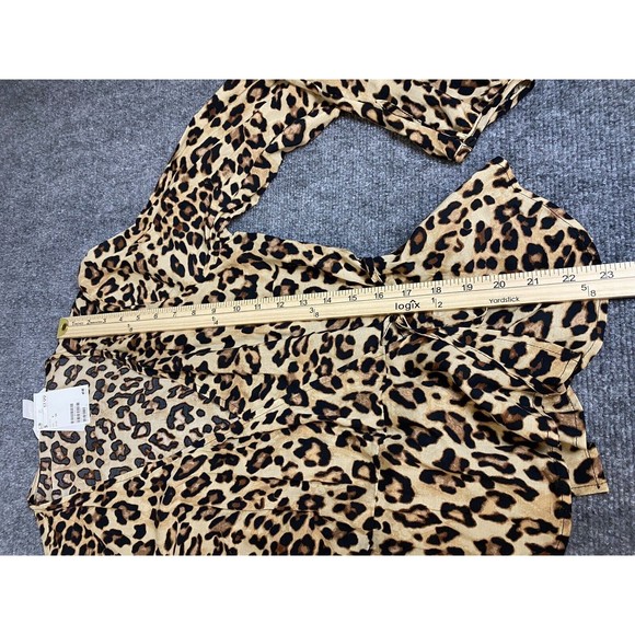 H&M Blouse Womens 4 Tan Black Leopard Long Sleeve Cross Tie Ruffle NEW Career‎ - Picture 7 of 10